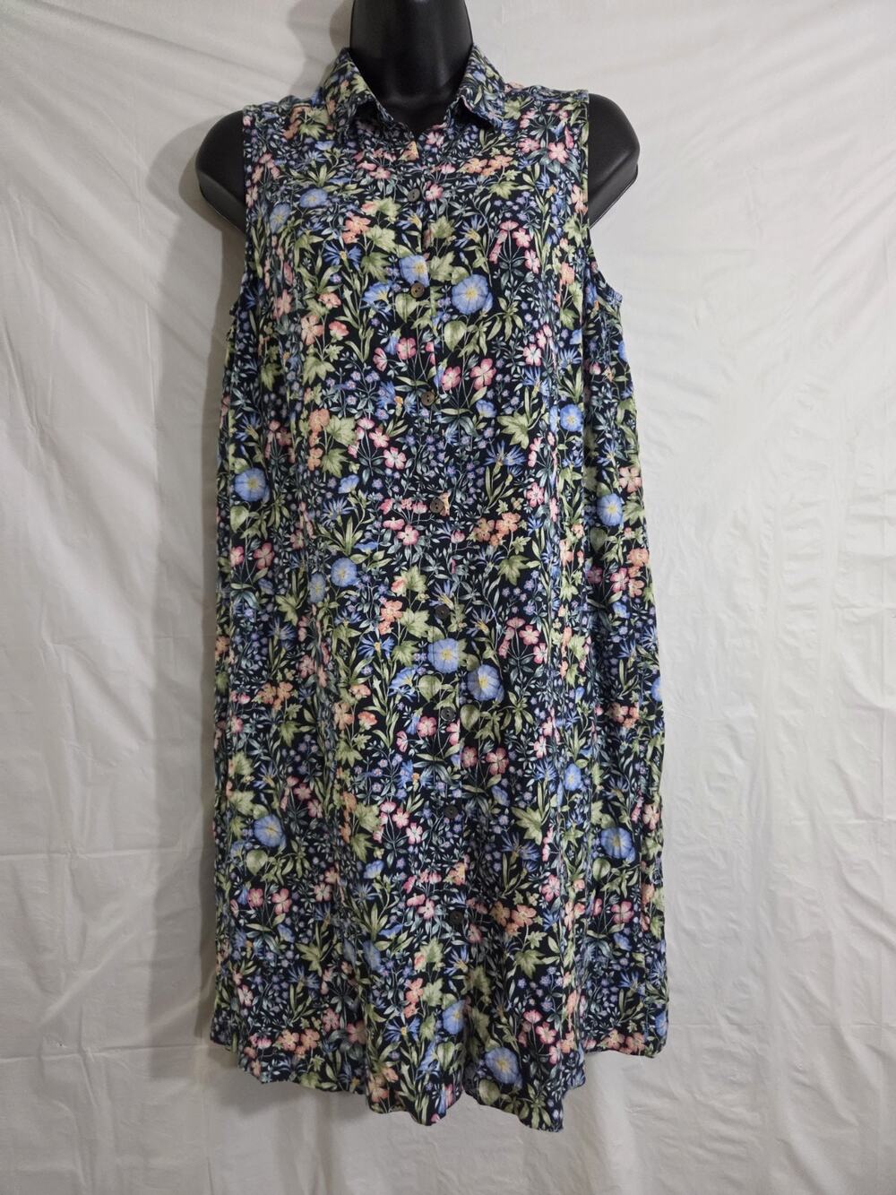 J. Jill Floral Midi Shirt Dress Size S Sleeveless Button Up Beachy Vacay Floral